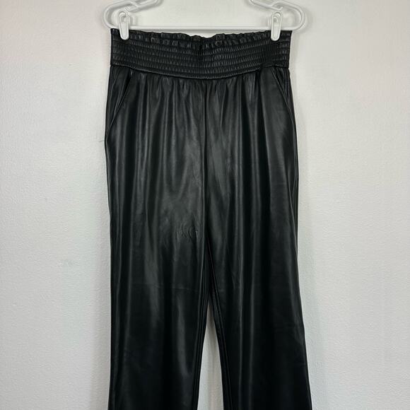 Joie Smocked Waist Faux Leather Pants Pull On Straight Leg MED - Picture 4 of 16